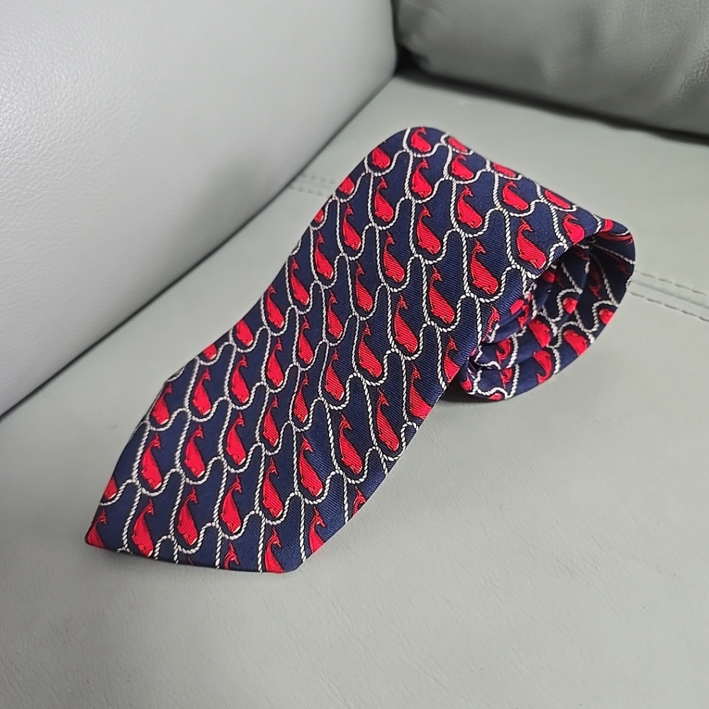 Brooks Brothers Makers Tie Silk Whale Mens Neck Tie Navy Red‎ Made in USA